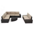 GDFStudio Felicity Outdoor Wicker 7 Seater Sectional Sofa Chat Set with Cushions