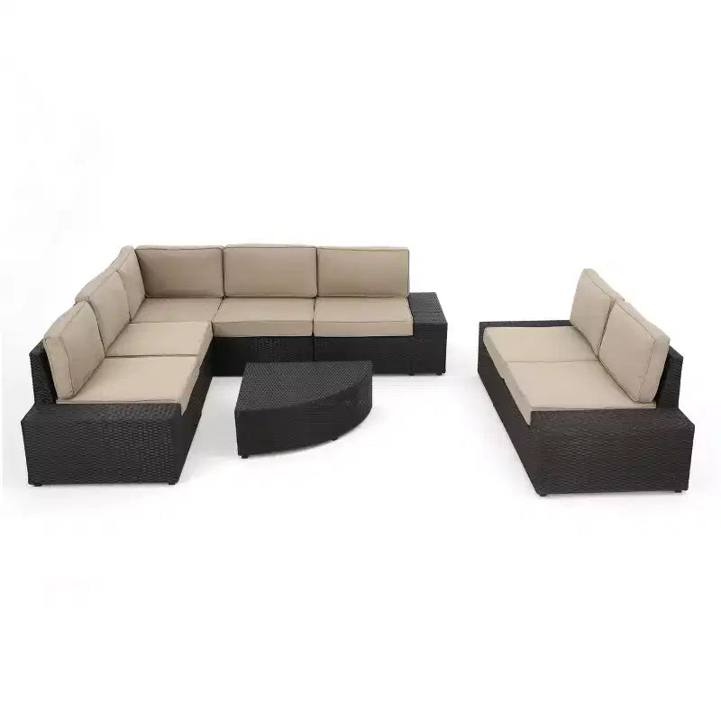 GDFStudio Felicity Outdoor Wicker 7 Seater Sectional Sofa Chat Set with Cushions