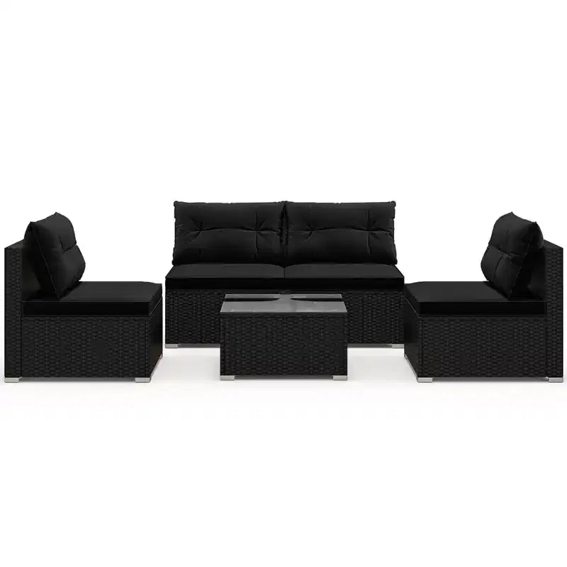 Costway Salon de Jardin 5 Pièces avec Coussins d'Assise et de Dossier Table en Verre Trempé Noir/Bleu