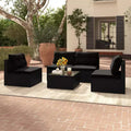 Costway 5 Piece Outdoor Furniture Set with Seat & Back Cushions Tempered Glass Tabletop Black/Blue