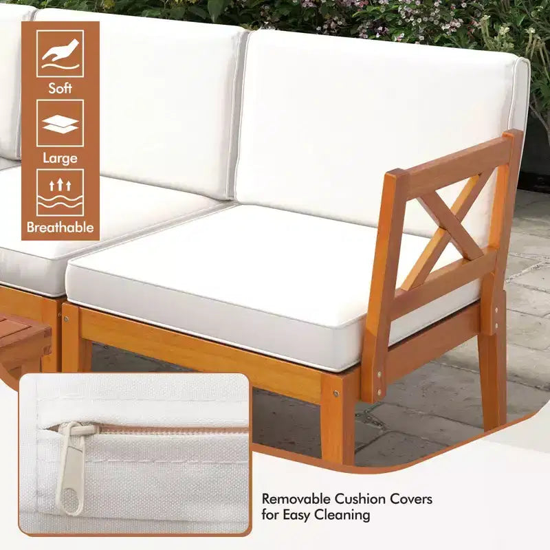 Ensemble de mobilier de patio Costway 6 pièces en bois d'acacia avec coussins et table basse à 2 niveaux