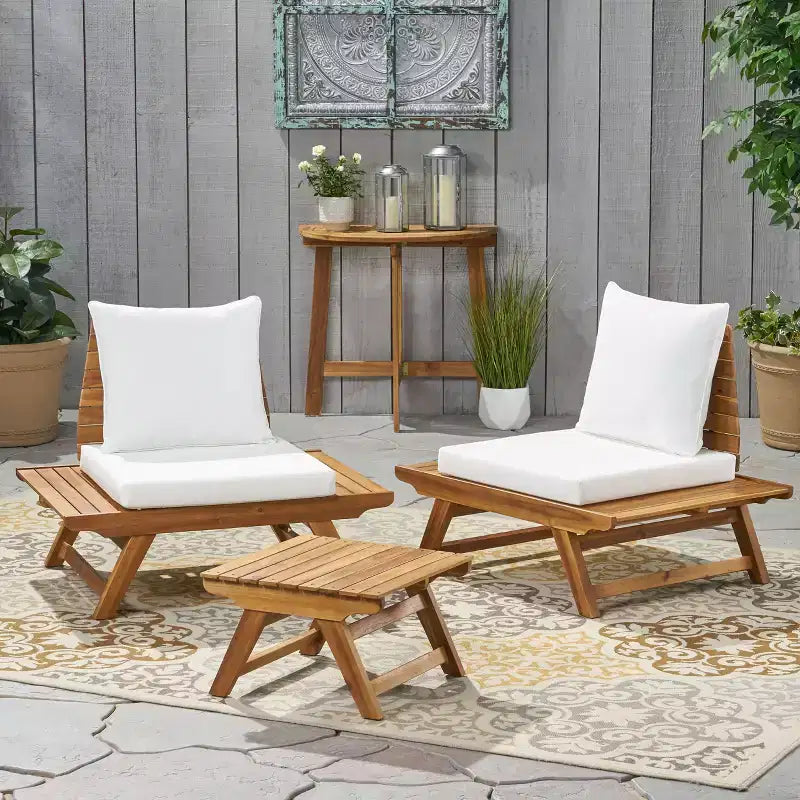 Christopher Knight Home Sedona Ensemble de conversation 3 pièces d'extérieur en bois d'acacia avec coussins
