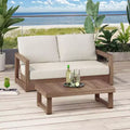GDFStudio Andrae Outdoor Acacia Wood Loveseat and Coffee Table Set with Cushions