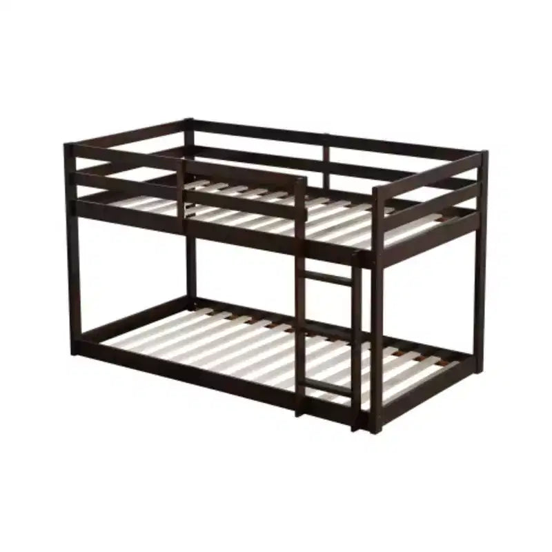 Twin-over-Twin Bunk Bed Complete with Ladder, Strengthened Slat Supports for Both Upper and Lower Beds
