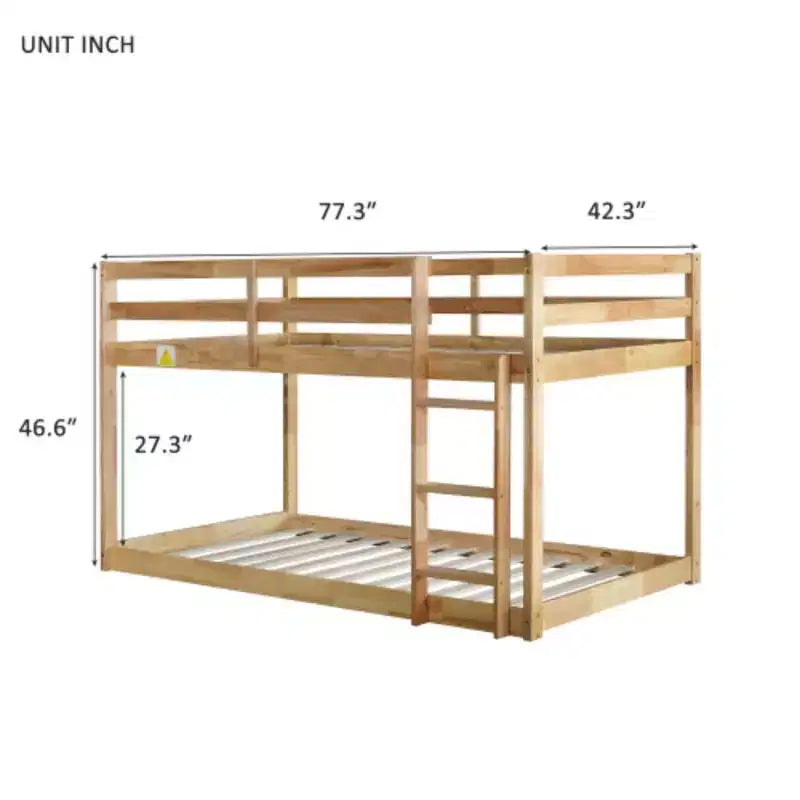 Twin-over-Twin Bunk Bed Complete with Ladder, Strengthened Slat Supports for Both Upper and Lower Beds