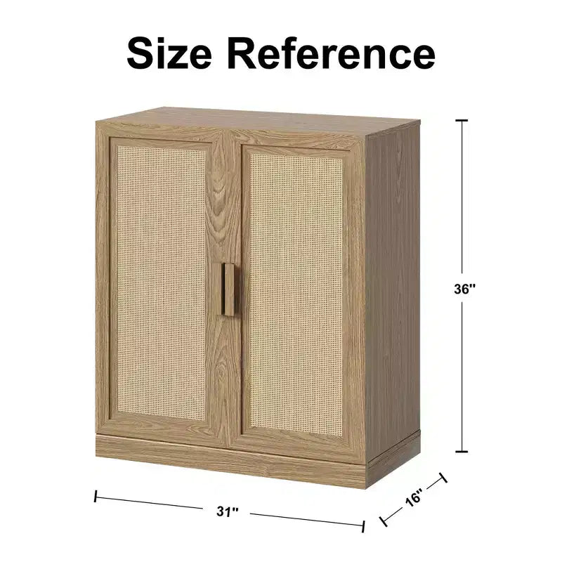 Rattan Wood Accent Cabinet with Adjustable Shelf, 36"x31"x16", Natural Storage Cabinet