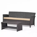 GDFStudio Raina Outdoor Wicker 3 Seater Sofa and Coffee Table with Water-Resistant Cushions