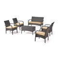 GDFStudio Kilburn Outdoor Wicker 6 Seater Chat Set with Water-Resistant Cushion