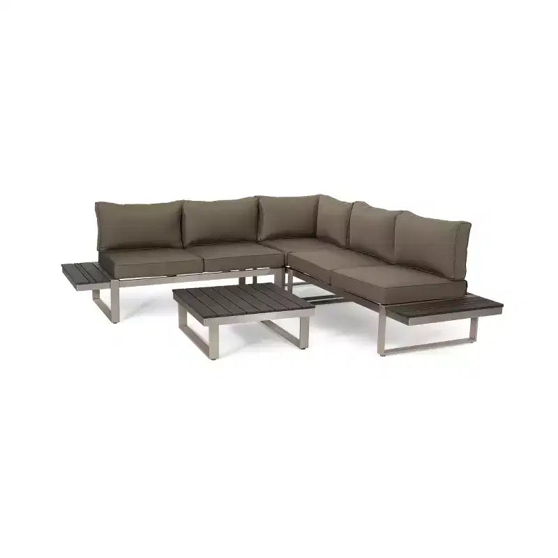 GDFStudio Johana Outdoor Aluminum V-Shaped 5 Seater Sofa Set with Cushions