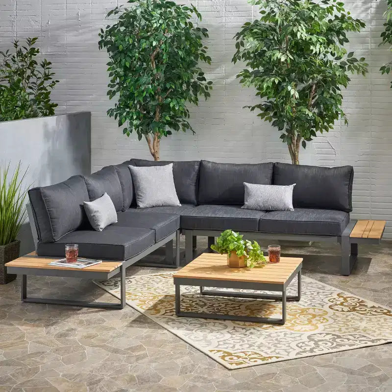 GDFStudio Johana Ensemble de canapé d'extérieur en aluminium en forme de V 5 places avec coussins