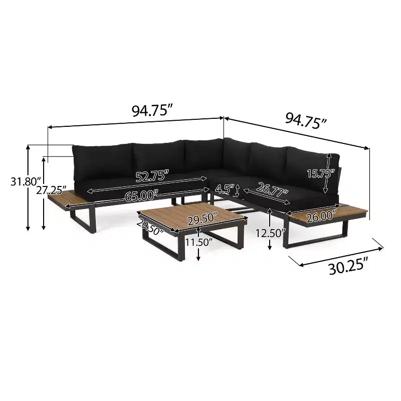 GDFStudio Johana Ensemble de canapé d'extérieur en aluminium en forme de V 5 places avec coussins