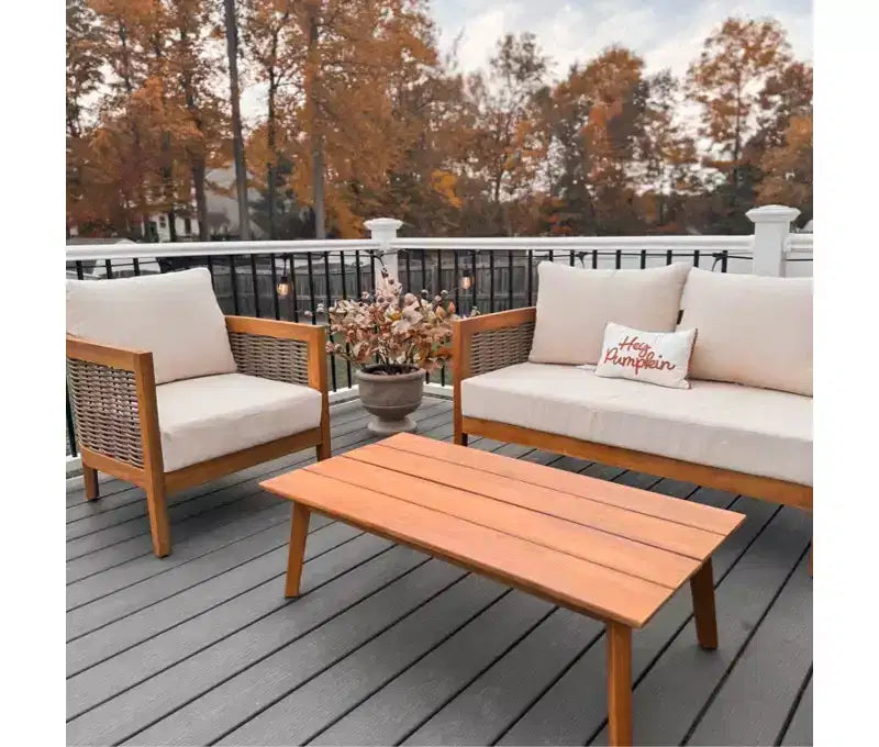 Christopher Knight Home Burchett Ensemble de conversation 4 pièces en bois d'acacia et osier avec coussins