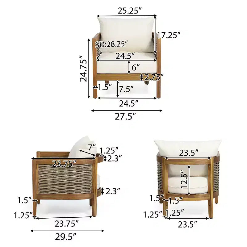 Christopher Knight Home Burchett Ensemble de conversation 4 pièces en bois d'acacia et osier avec coussins