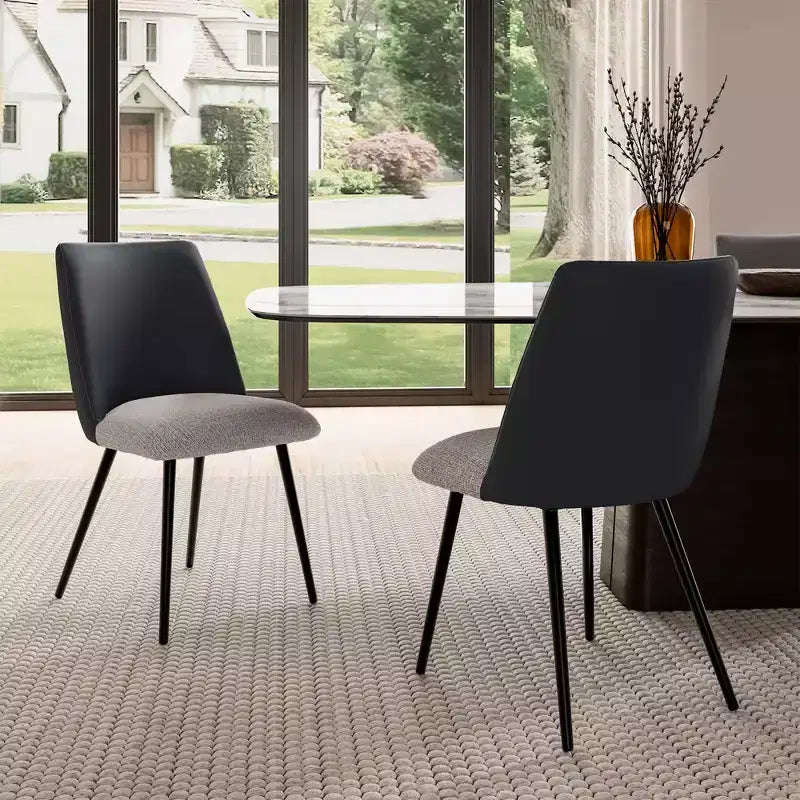 Upholstered Dining Side Chairs Set of 2, Black Gray
