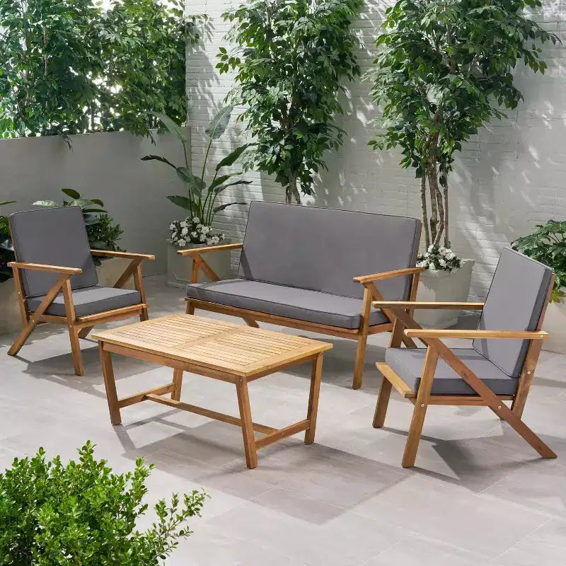 Christopher Knight Home Lissette Salon de jardin 4 places en acacia avec coussins, teck et gris foncé