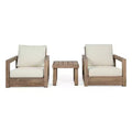 Christopher Knight Home Andrae Outdoor Acacia Wood 3 Piece Chat Set with Cushions, Brown and Beige