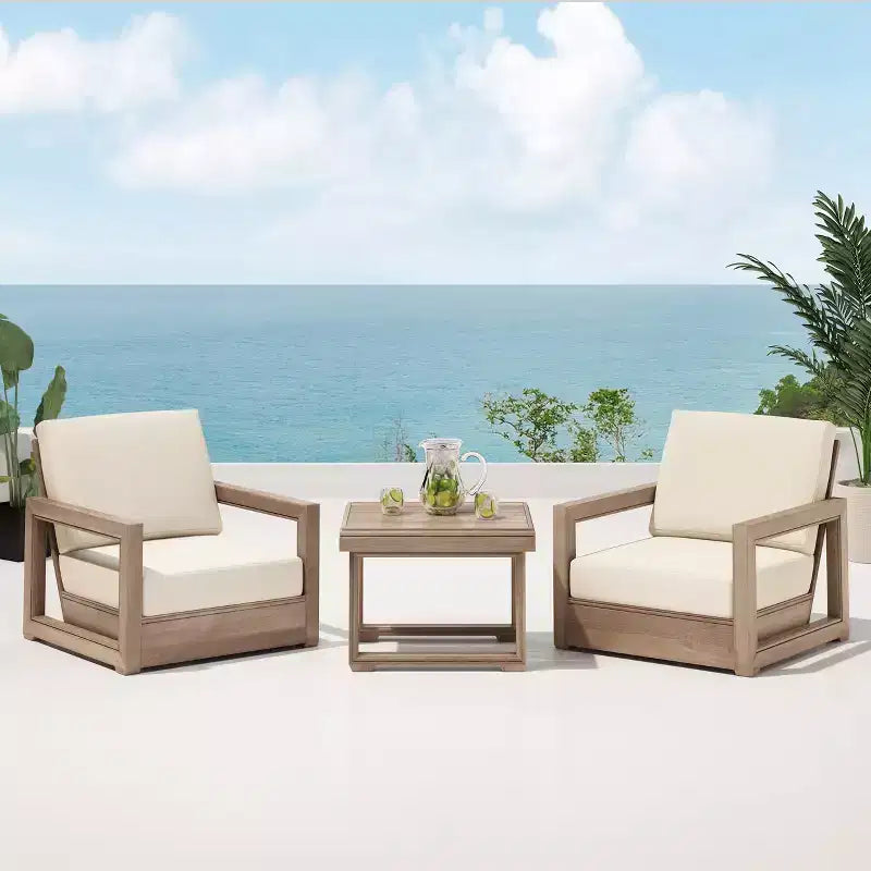 Christopher Knight Home Andrae Ensemble de conversation d'extérieur 3 pièces en bois d'acacia avec coussins, marron et beige
