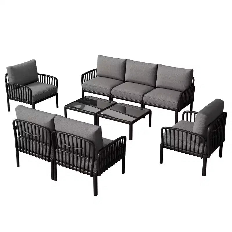 Christopher Knight Home Leah 7 Seater Outdoor Plastic and Glass Upholstered Conversation Set