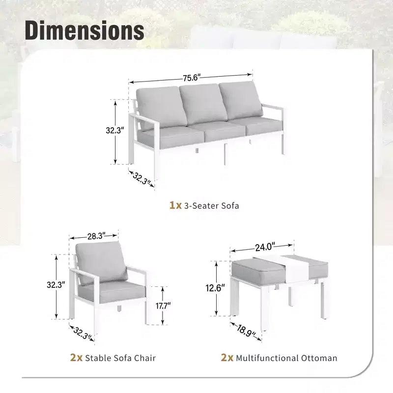 Captiva Designs Ensemble de conversation d'extérieur 5 pièces en aluminium avec pouf