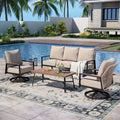 Captiva Designs Outdoor Woven Rope Patio Conversation Set with Swivel Chairs for Poolside, Garden, and Backyard