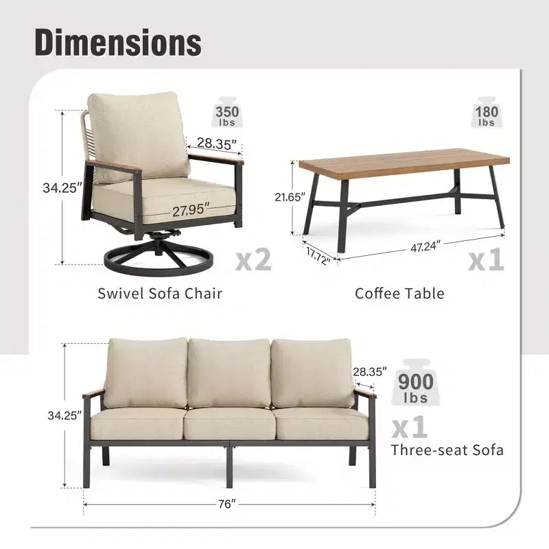 Ensemble de conversation d'extérieur Captiva Designs en corde tressée avec fauteuils pivotants pour bord de piscine, jardin et arrière-cour