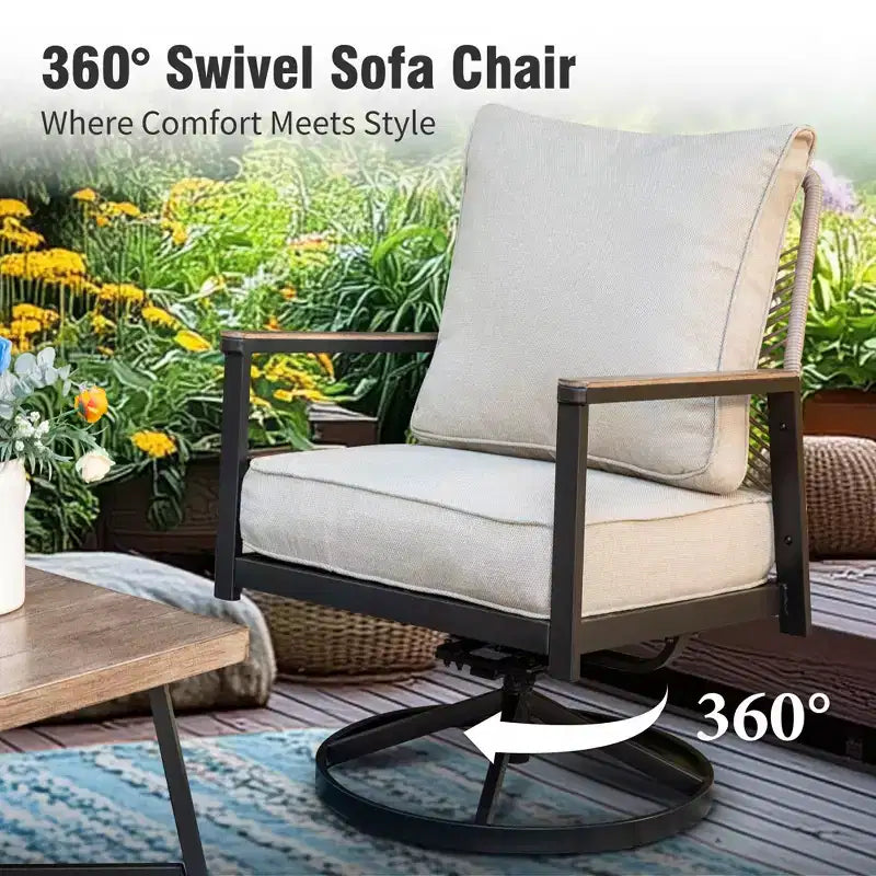 Ensemble de conversation d'extérieur Captiva Designs en corde tressée avec fauteuils pivotants pour bord de piscine, jardin et arrière-cour