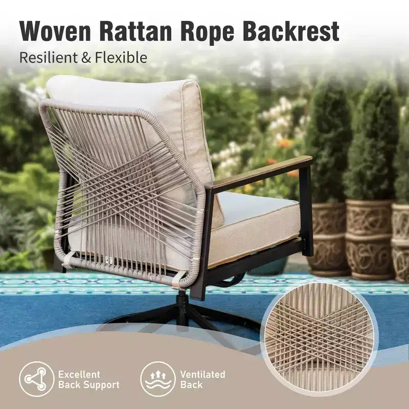Ensemble de conversation d'extérieur Captiva Designs en corde tressée avec fauteuils pivotants pour bord de piscine, jardin et arrière-cour
