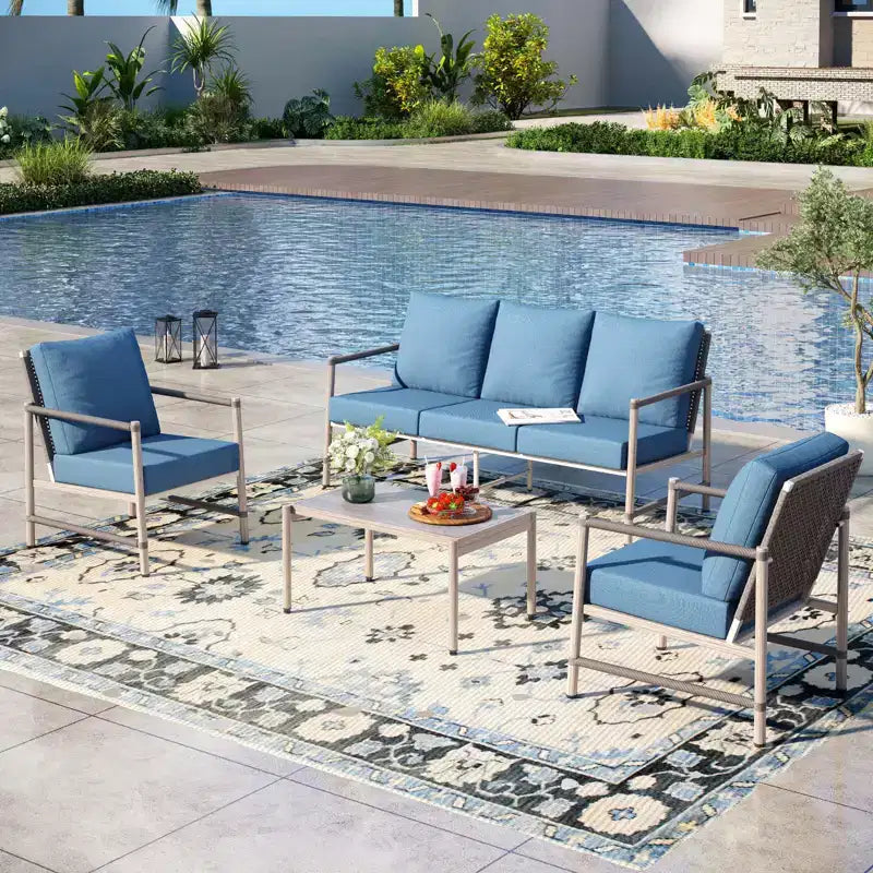 Captiva Designs 4PC Outdoor Wicker Patio Conversation Set with Coffee Table for Poolside, Backyard