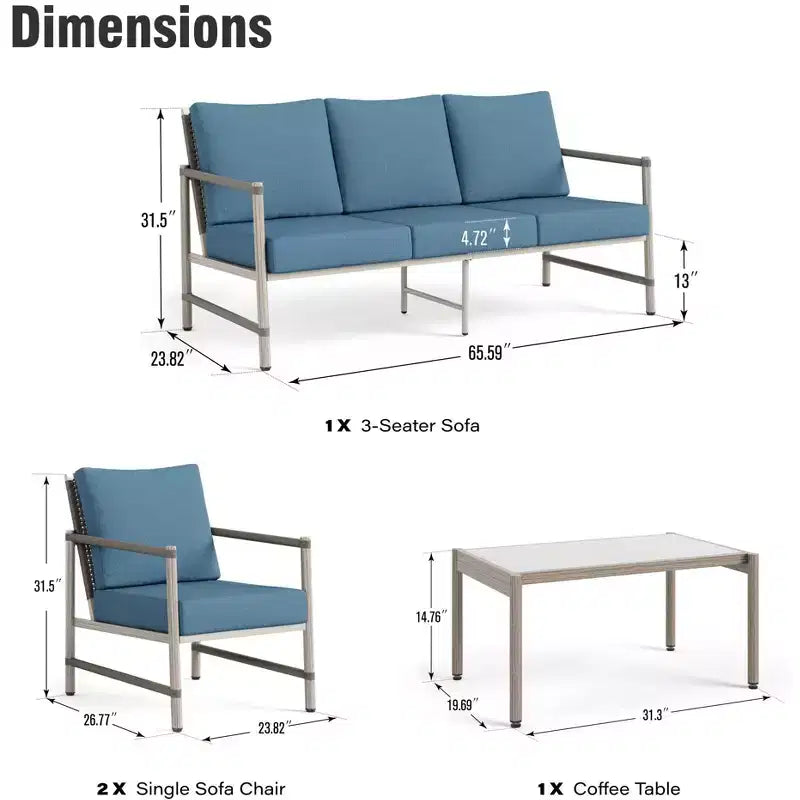 Captiva Designs Ensemble de conversation d'extérieur 4 pièces en osier avec table basse pour piscine, jardin