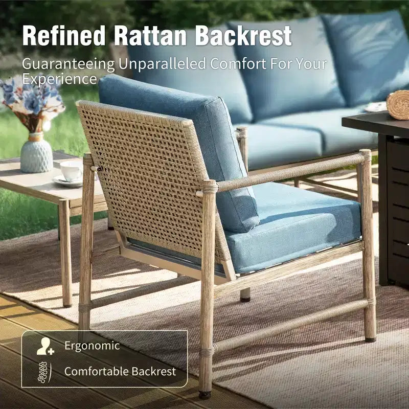 Captiva Designs Ensemble de conversation d'extérieur 4 pièces en osier avec table basse pour piscine, jardin