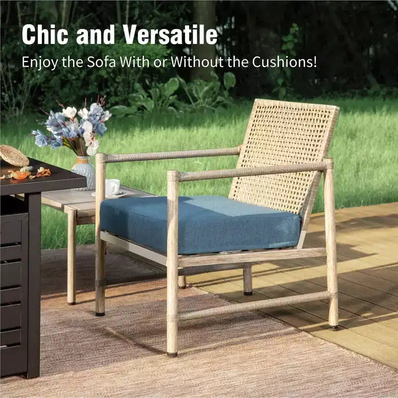 Captiva Designs Ensemble de conversation d'extérieur 4 pièces en osier avec table basse pour piscine, jardin
