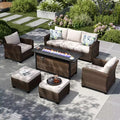 Captiva Designs 6pc Outdoor Patio Wicker Rattan Fire Pit Set with Cushioned Ottomans and Armchairs