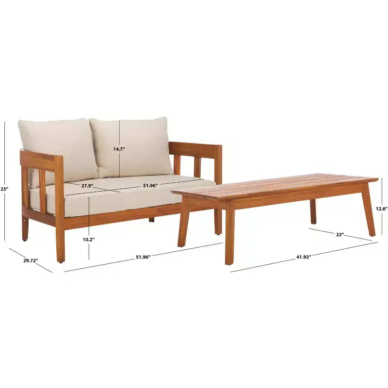 Ensemble de patio Owen Banc et Table – Intérieur/Extérieur – PAT7086 – Naturel/Taupe – Safavieh