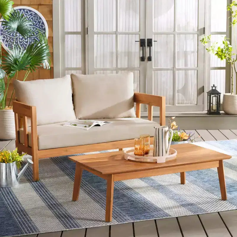 Ensemble de patio Owen Banc et Table – Intérieur/Extérieur – PAT7086 – Naturel/Taupe – Safavieh