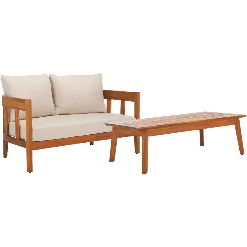 Ensemble de patio Owen Banc et Table – Intérieur/Extérieur – PAT7086 – Naturel/Taupe – Safavieh
