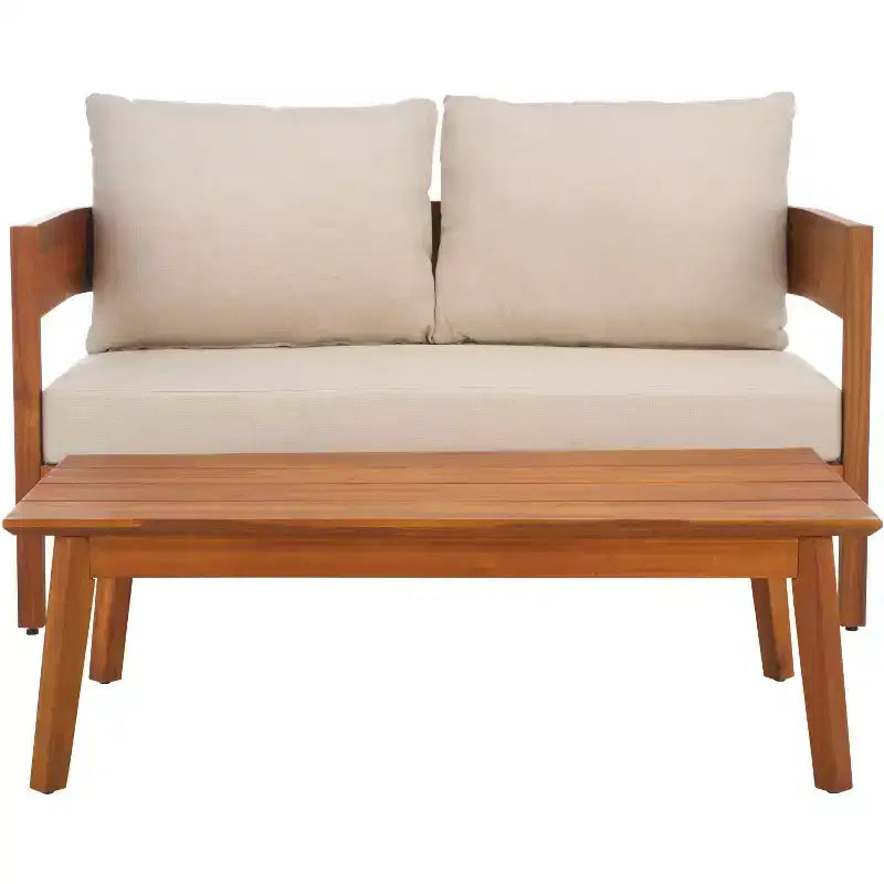 Theo Bench & Table Patio Set - Indoor/Outdoor - PAT7088 - Natural/Taupe - Safavieh