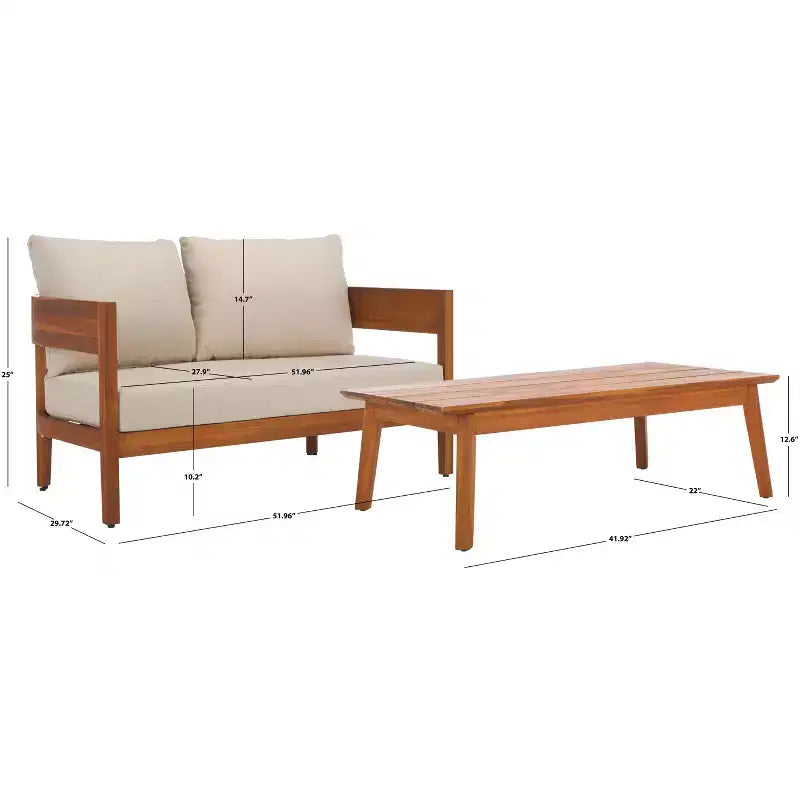 Theo Ensemble de patio Bench & Table - Intérieur/extérieur - PAT7088 - Naturel/Taupe - Safavieh