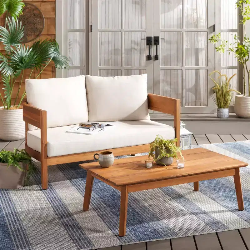 Theo Ensemble de patio Bench & Table - Intérieur/extérieur - PAT7088 - Naturel/Taupe - Safavieh