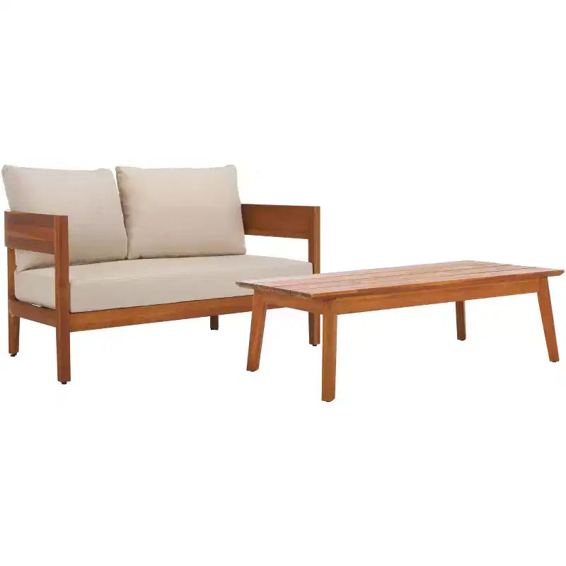 Theo Ensemble de patio Bench & Table - Intérieur/extérieur - PAT7088 - Naturel/Taupe - Safavieh