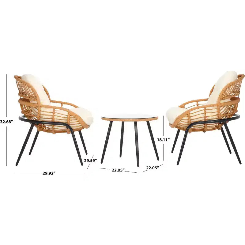 Ensemble de patio 3 pièces Mott - Intérieur/Extérieur - PAT9045 - Naturel/Beige - Safavieh