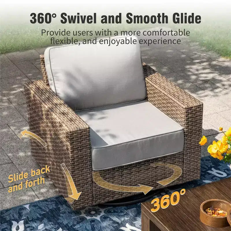 Captiva Designs Salon de conversation extérieur en osier 6 pièces avec table basse pivotante et pouf pour terrasse, jardin, piscine