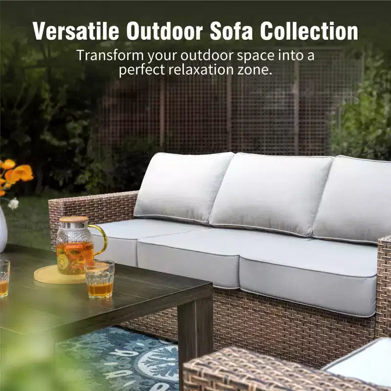 Captiva Designs Salon de conversation extérieur en osier 6 pièces avec table basse pivotante et pouf pour terrasse, jardin, piscine