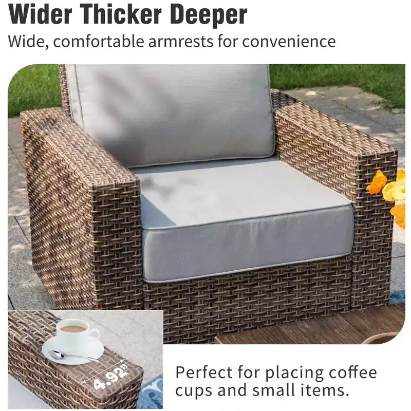 Captiva Designs Salon de conversation extérieur en osier 6 pièces avec table basse pivotante et pouf pour terrasse, jardin, piscine