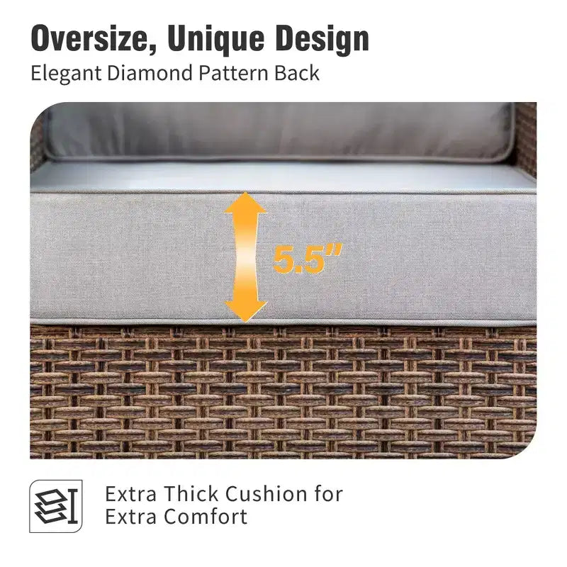 Captiva Designs Salon de conversation extérieur en osier 6 pièces avec table basse pivotante et pouf pour terrasse, jardin, piscine
