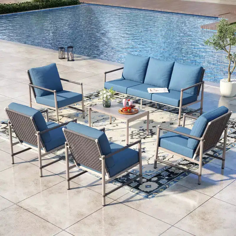 Captiva Designs 6pc Outdoor Wicker Patio Conversation Set with Coffee Table for Poolside, Backyard