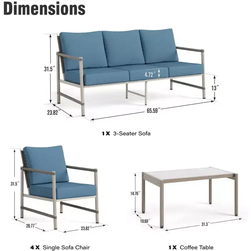 Captiva Designs - Salon de jardin 6 pièces en osier avec table basse, idéal pour piscine et jardin.