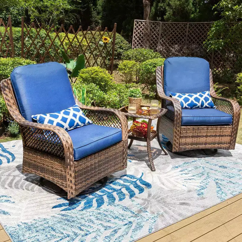 Captiva Designs 3-Piece Patio Conversation Set with Swivel Rocking Chairs and Side Table, Weather-Resistant Outdoor Furniture