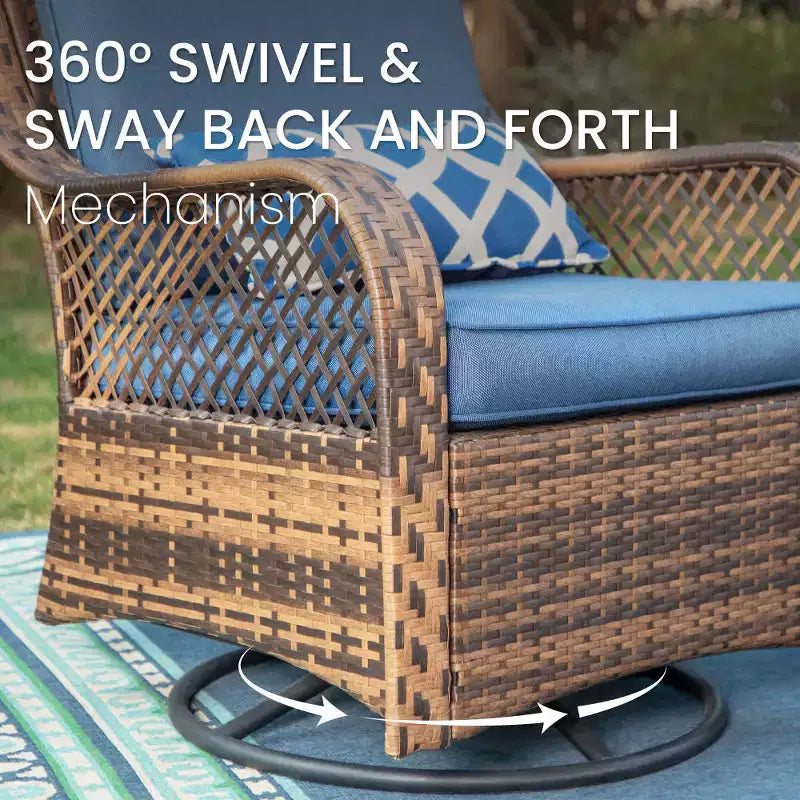 Captiva Designs Ensemble de conversation de patio 3 pièces avec fauteuils à bascule pivotants et table d'appoint, mobilier d'extérieur résistant aux intempéries