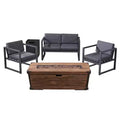 Christopher Knight Home Outdoor Aluminum 4 Seater Chat Set with Fire Pit, Gray/Brown