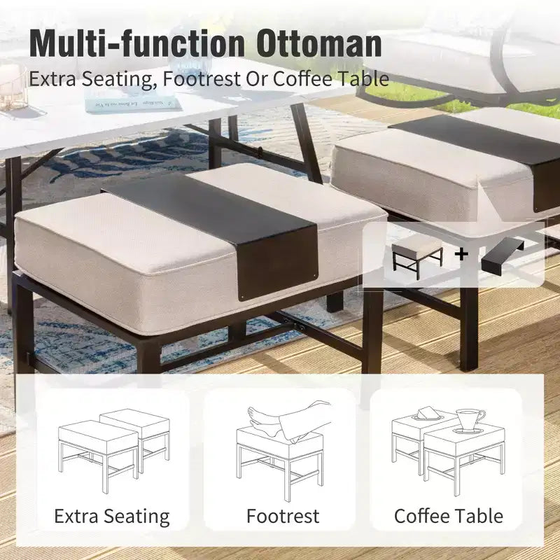 Ensemble de conversation de 7 pièces de mobilier de patio en métal Captiva Designs avec fauteuils pivotants pour jardin, porche, cour arrière